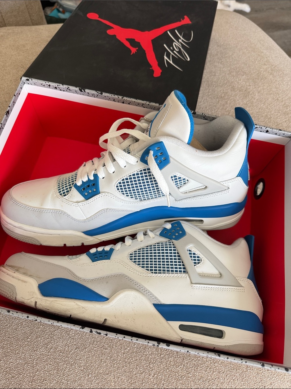 Nike White and University Blue Air Jordan 4 Style Sneakers